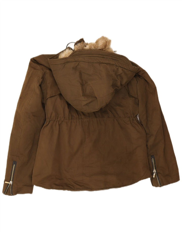 Zara Dame Trafaluc Sherpa Oversized Parka Jacket UK 10 Small Khaki
