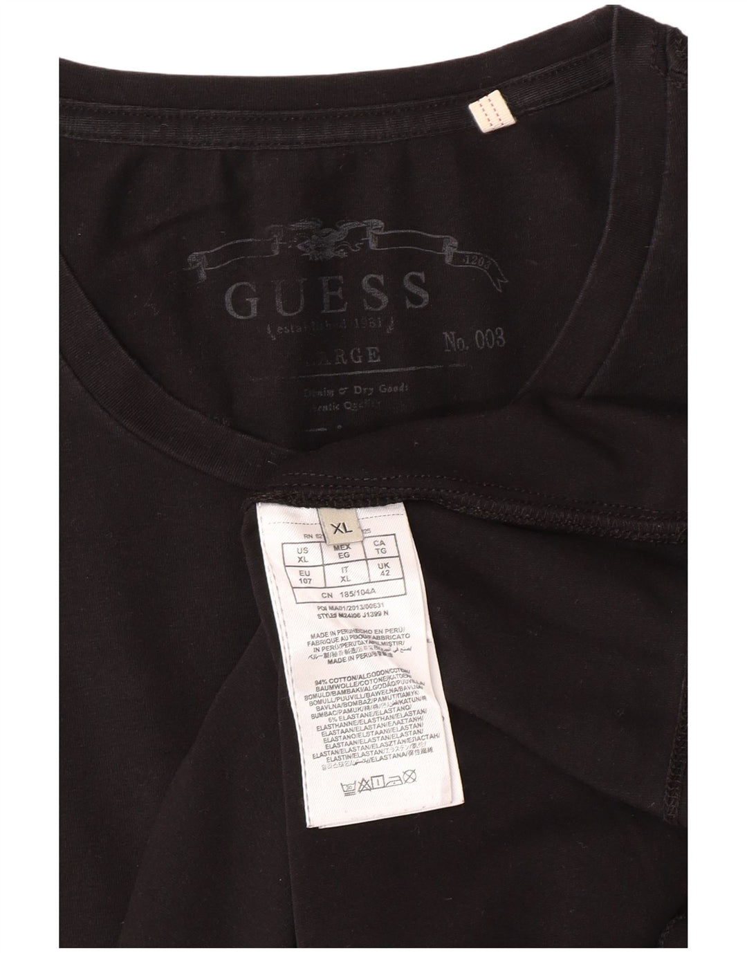 GUESS Herre Top Langærmet XL Sort Bomuld