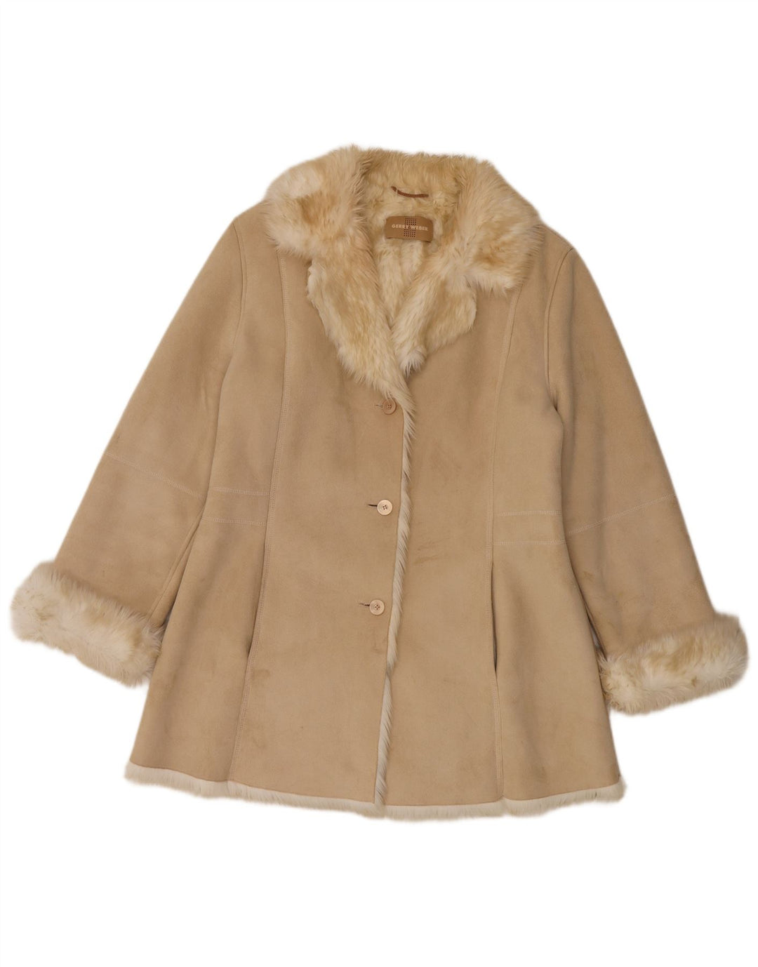 Gerry Weber Dame Oversized Sherpa Overfrakke UK 12 Medium Beige Polyester