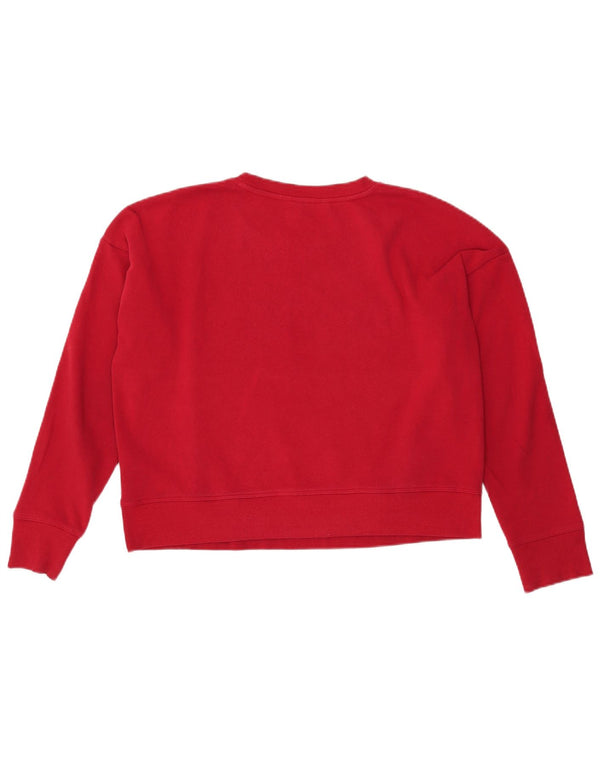 DKNY Womens Crop Graphic Sweatshirt Jumper UK 14 Large Red Bomuld