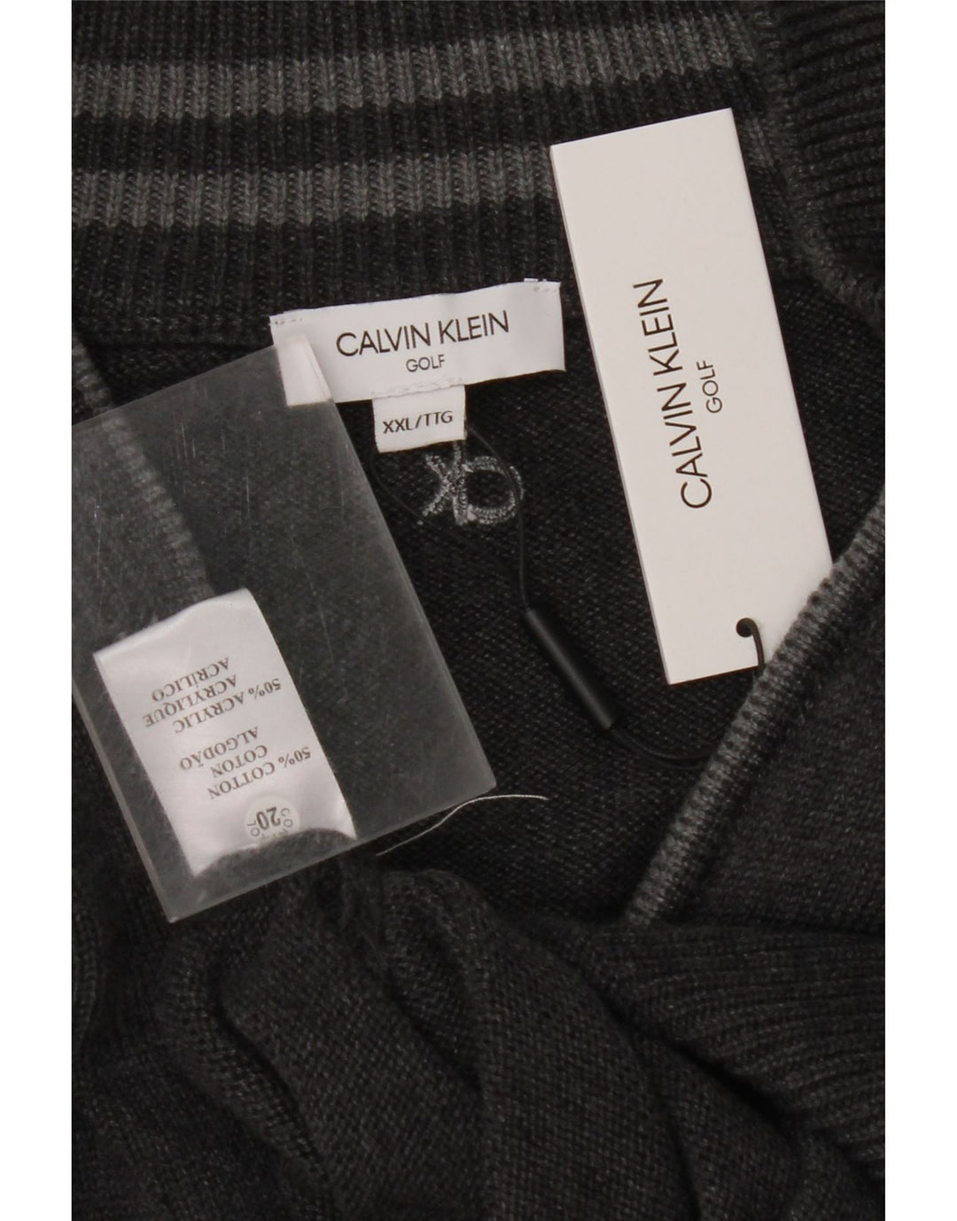 CALVIN KLEIN Herre Golf Zip Neck Jumper Sweater 2XL Grå Bomuld