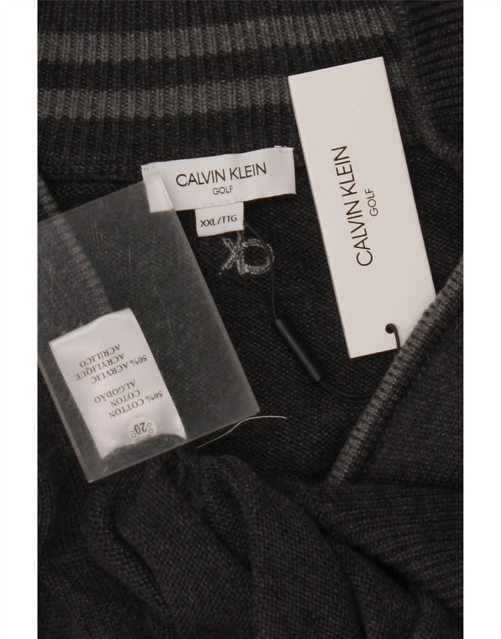 CALVIN KLEIN Herre Golf Zip Neck Jumper Sweater 2XL Grå Bomuld