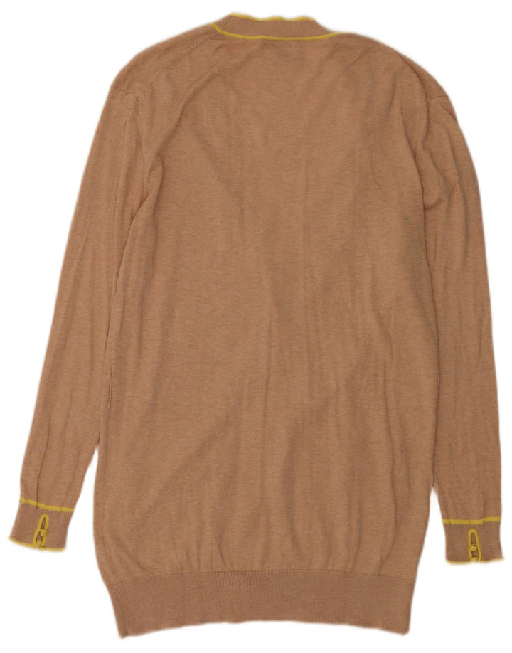 Massimo Dutti Dame Longline Cardigan Sweater UK 16 Stor Beige Silke