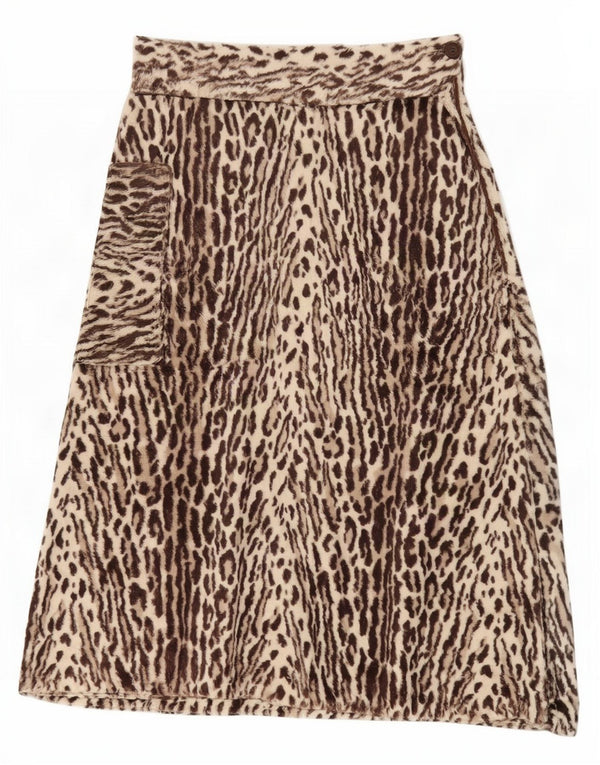 Vintage Womens Faux Fur Flared Skirt W26 Small Brown Animal Print