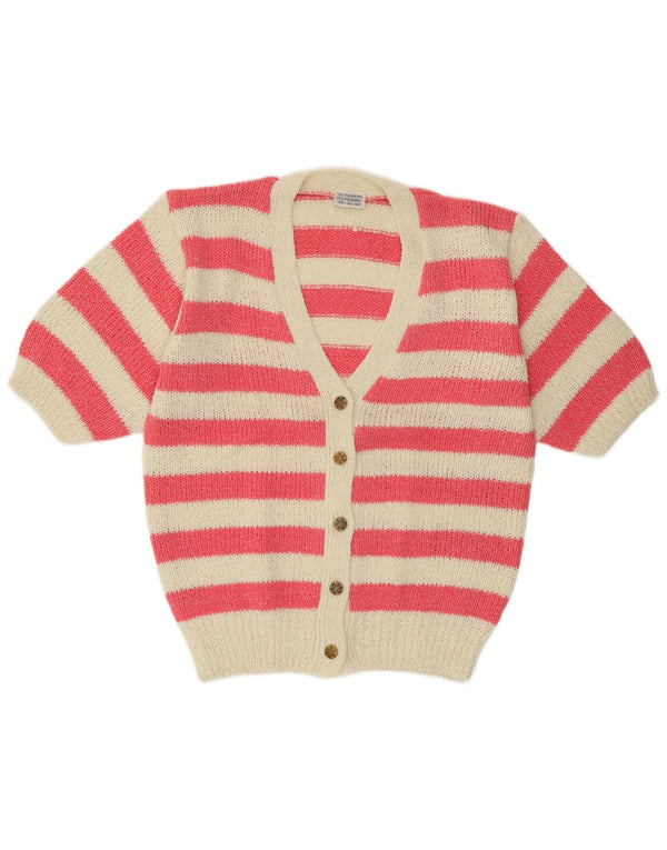 VINTAGE kortærmet cardigan sweater til kvinder IT 42/44 Medium Pink stribet