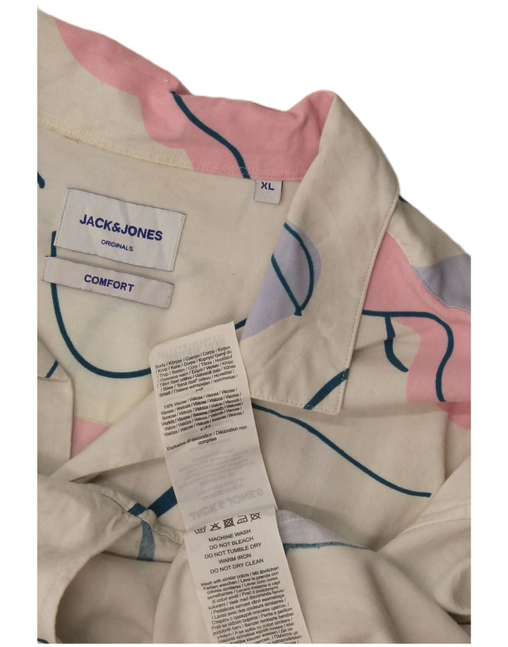 Jack & Jones Herre Comfort Fit abstrakt mønster kortærmet skjorte XL Hvid