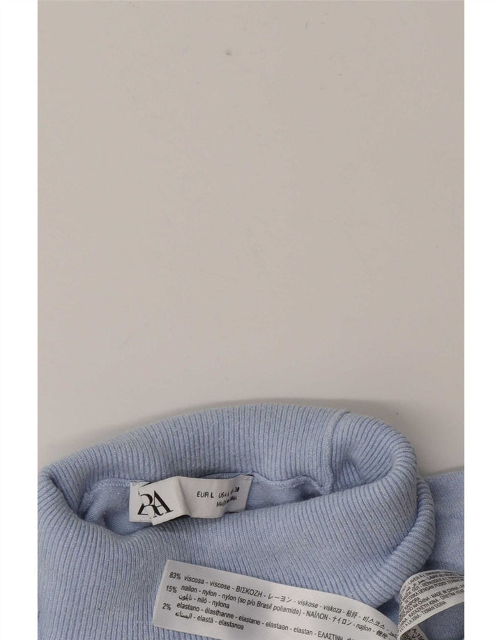 Zara Dame Roll Neck Jumper Sweater UK 14 Large Blue Viscose