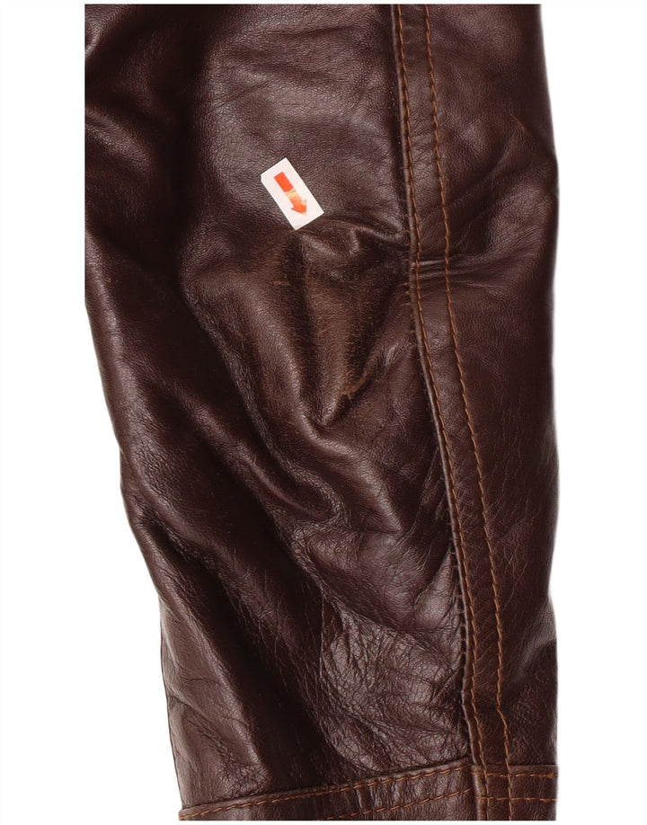 Sandro Ferrone Dame Crop Læderjakke UK 18 XL Brun