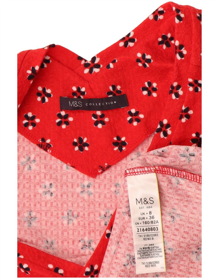 Marks & Spencer Damebluse Top UK 8 Small Red Floral Bomuld