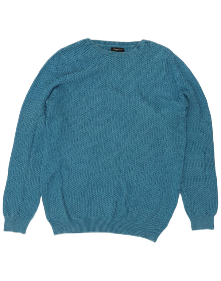 Massimo Dutti Herre Boat Neck Jumper Sweater Medium Blue Bomuld