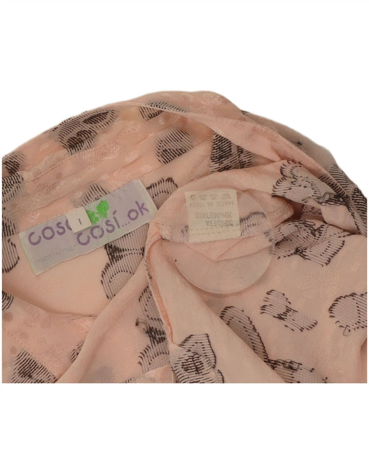 VINTAGE Grafisk skjortebluse til kvinder UK 16 Stor Pink Silke Butterfly