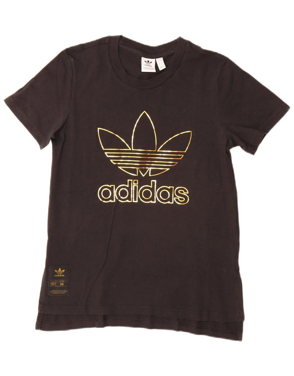 Adidas Dame Grafisk T-Shirt Top UK 10 Small Black Bomuld