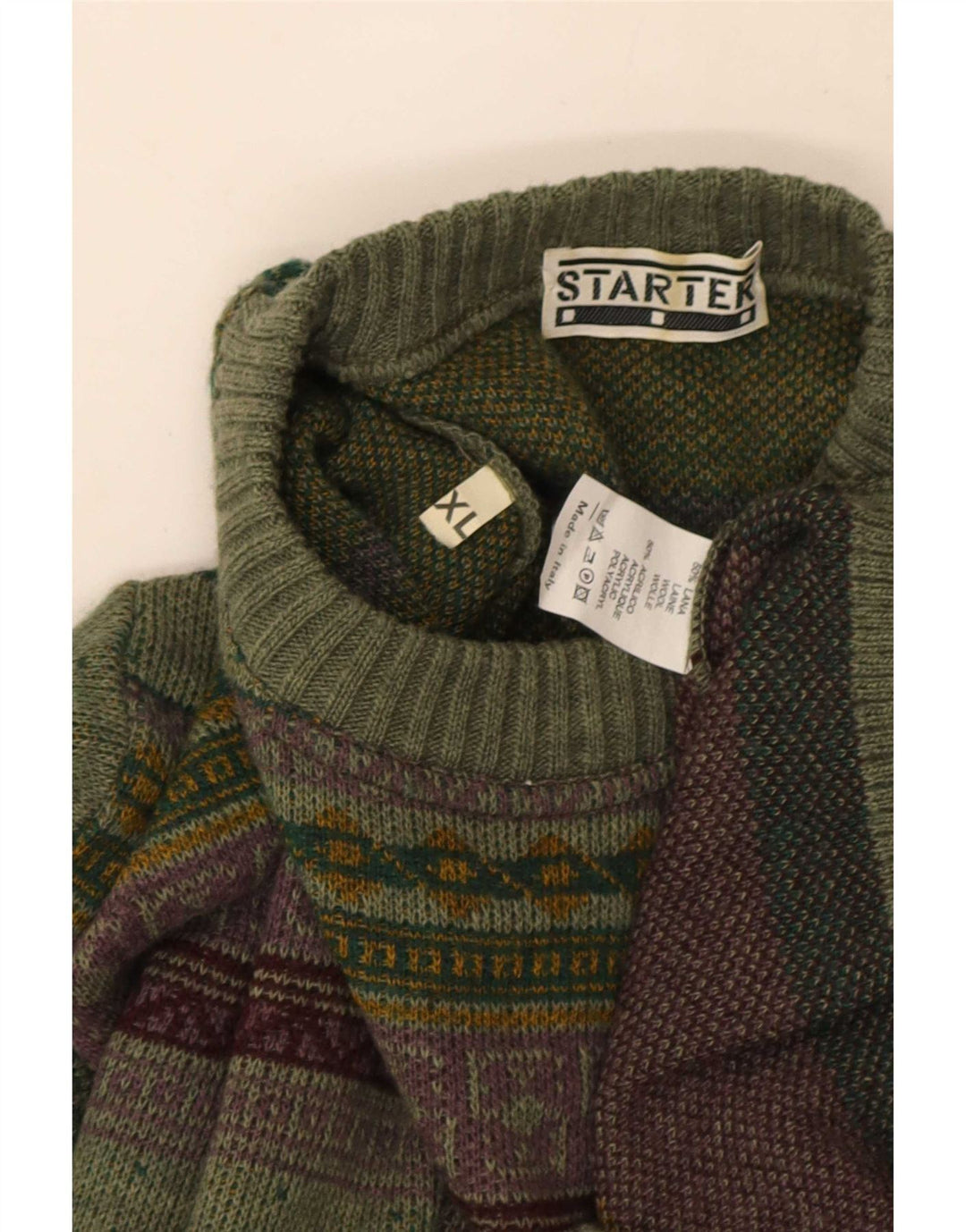 Starter Herre Crew Neck Jumper Sweater XL Grøn Geometrisk Uld