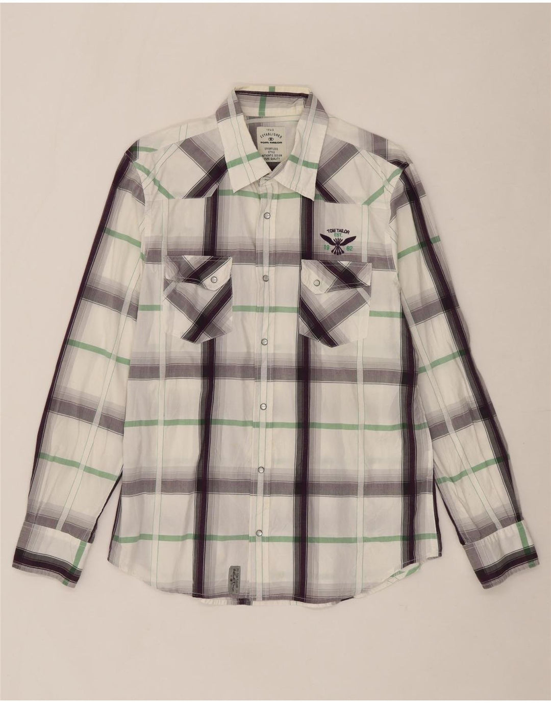 TOM TAILOR Mens Shirt Large White Check Cotton Vintage Tom Tailor and Second-Hand Tom Tailor from Messina Hembry 