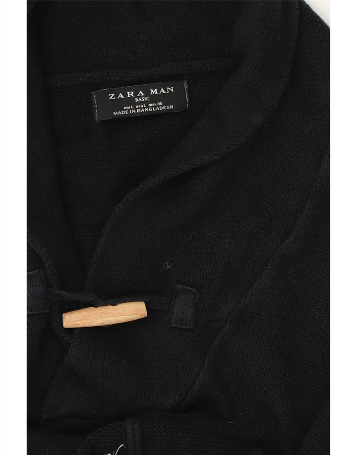 Zara Herre Shawl Neck Jumper Sweater Stor Sort Bomuld