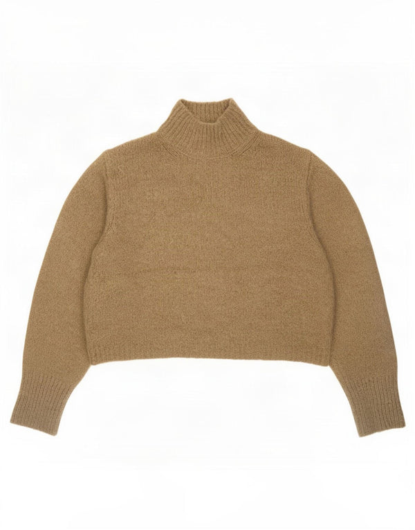 Zara Womens Crop Turtle Neck Jumper Sweater UK 18 XL Brun Akryl
