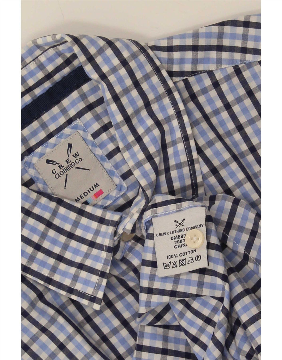 Crew Clothing Herre kortærmet skjorte Medium Blue Gingham Cotton