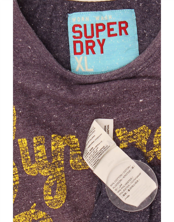 SUPERDRY Kvinder Riders Grafisk T-Shirt Top UK 18 XL Lilla Flecked Bomuld