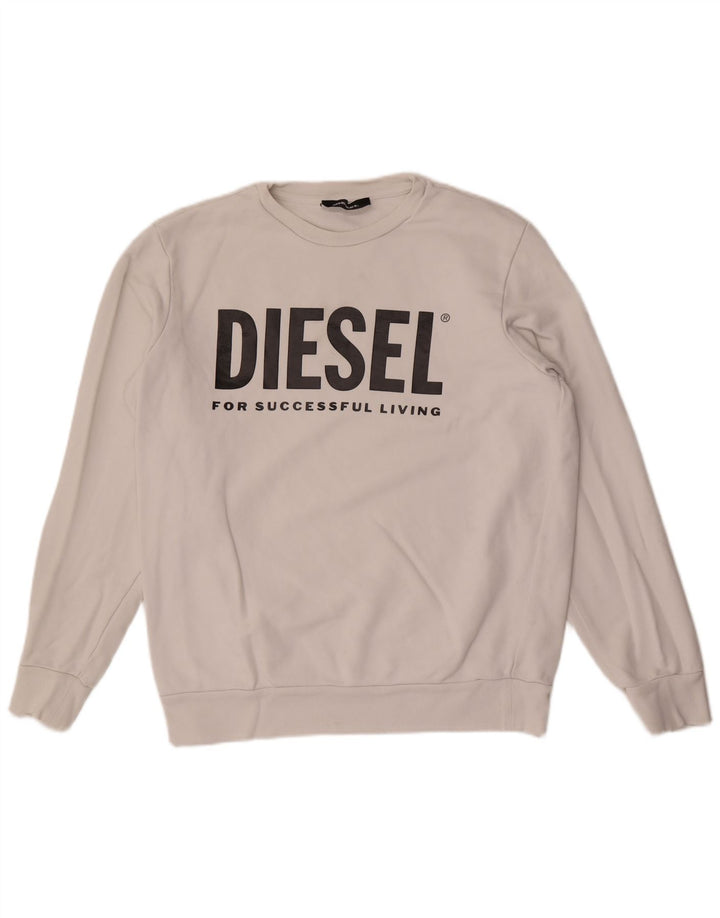 Diesel Herre Grafisk Sweatshirt Jumper Stor Hvid Bomuld