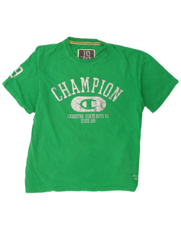 Champion Herre Grafisk T-Shirt Top 2XL Grøn Bomuld