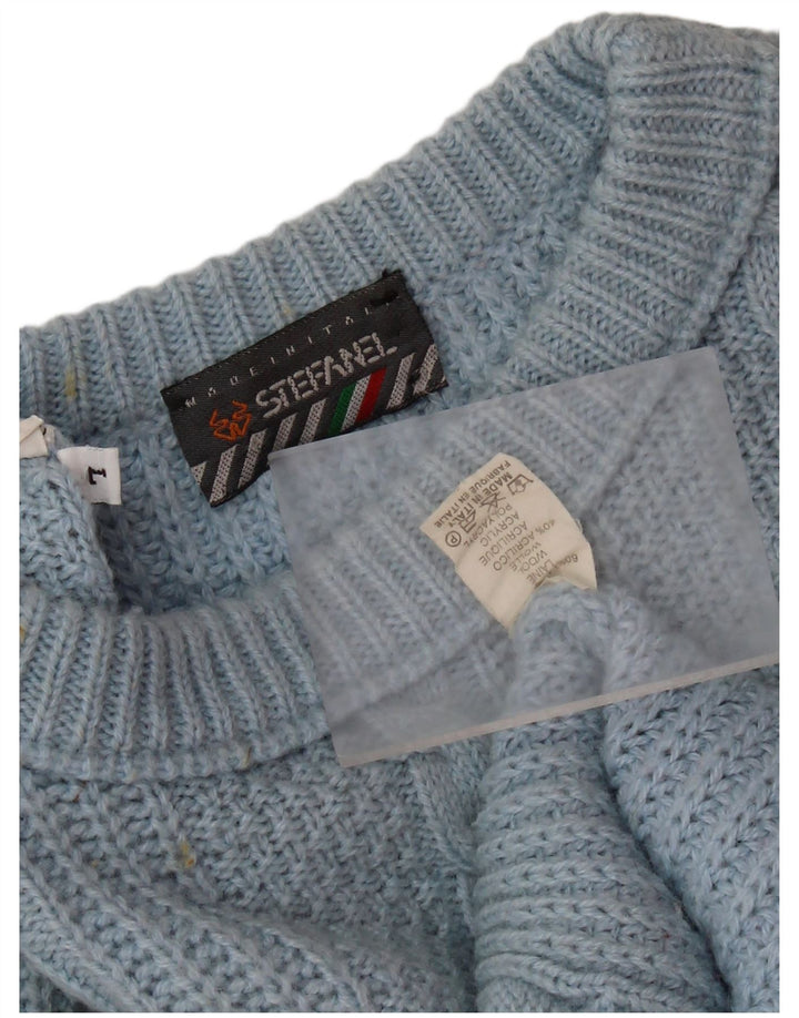 STEFANEL Dame Oversized Crew Neck Jumper Sweater UK 16 Large Blue Wool