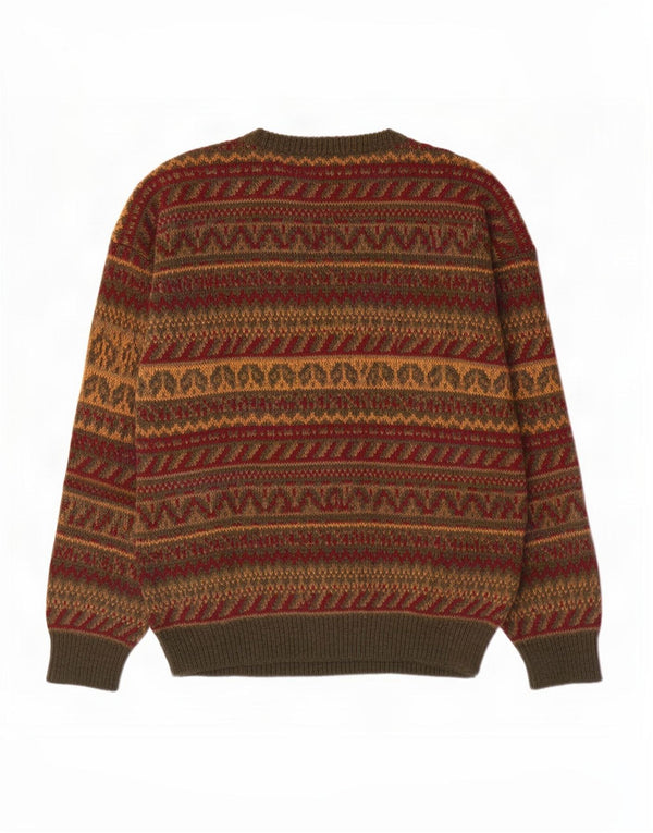 Vintage Herre Crew Neck Jumper Sweater Large Green Fair Isle Wool