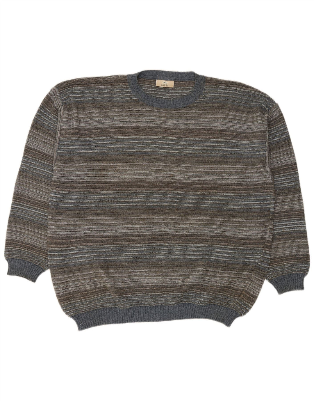 RODES Herre rund hals sweater 2XL flerfarvet stribet bomuld
