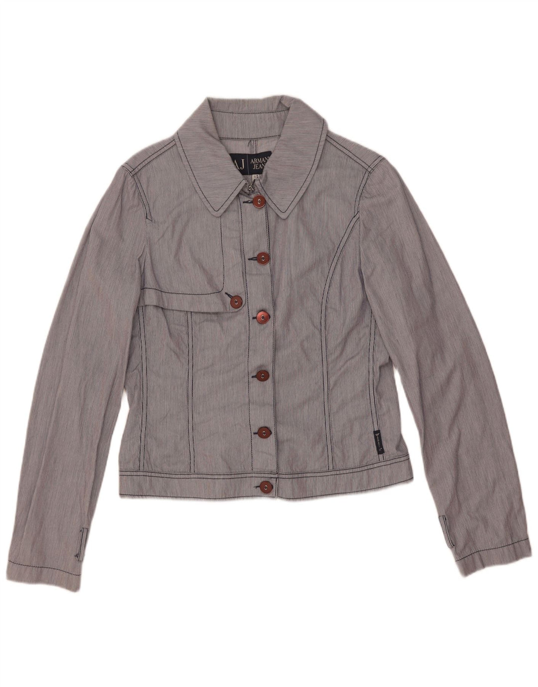 Armani Jeans Dame Bomber Jacket US 8 Medium Blue Pinstripe Bomuld