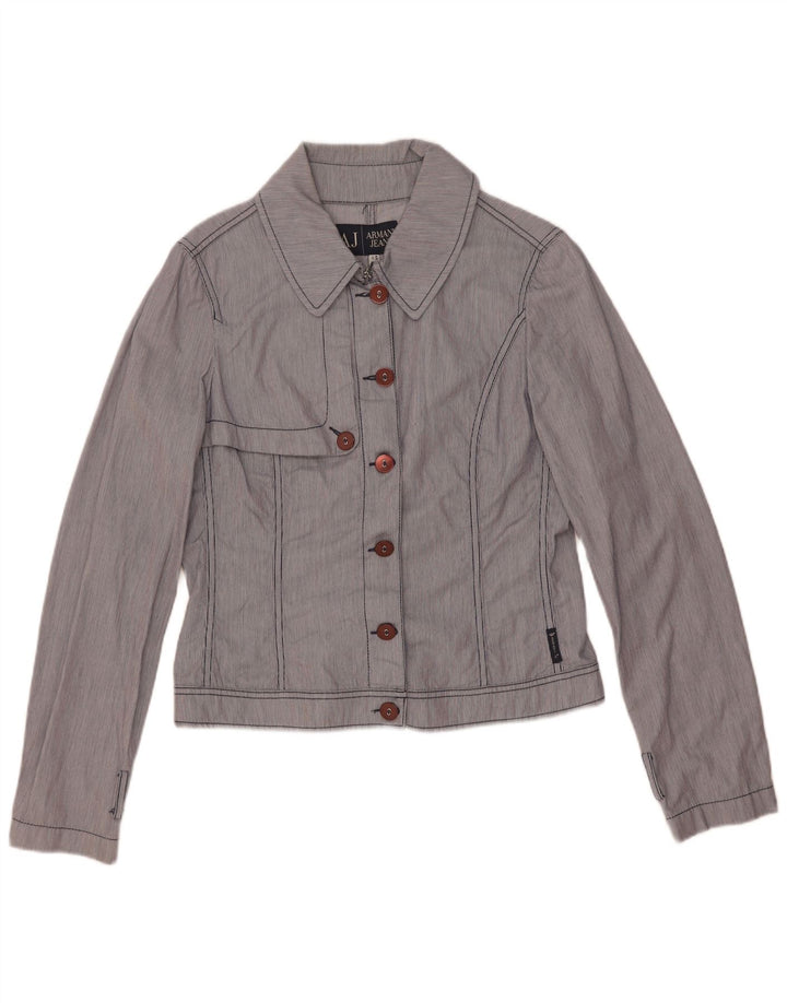 Armani Jeans Dame Bomber Jacket US 8 Medium Blue Pinstripe Bomuld