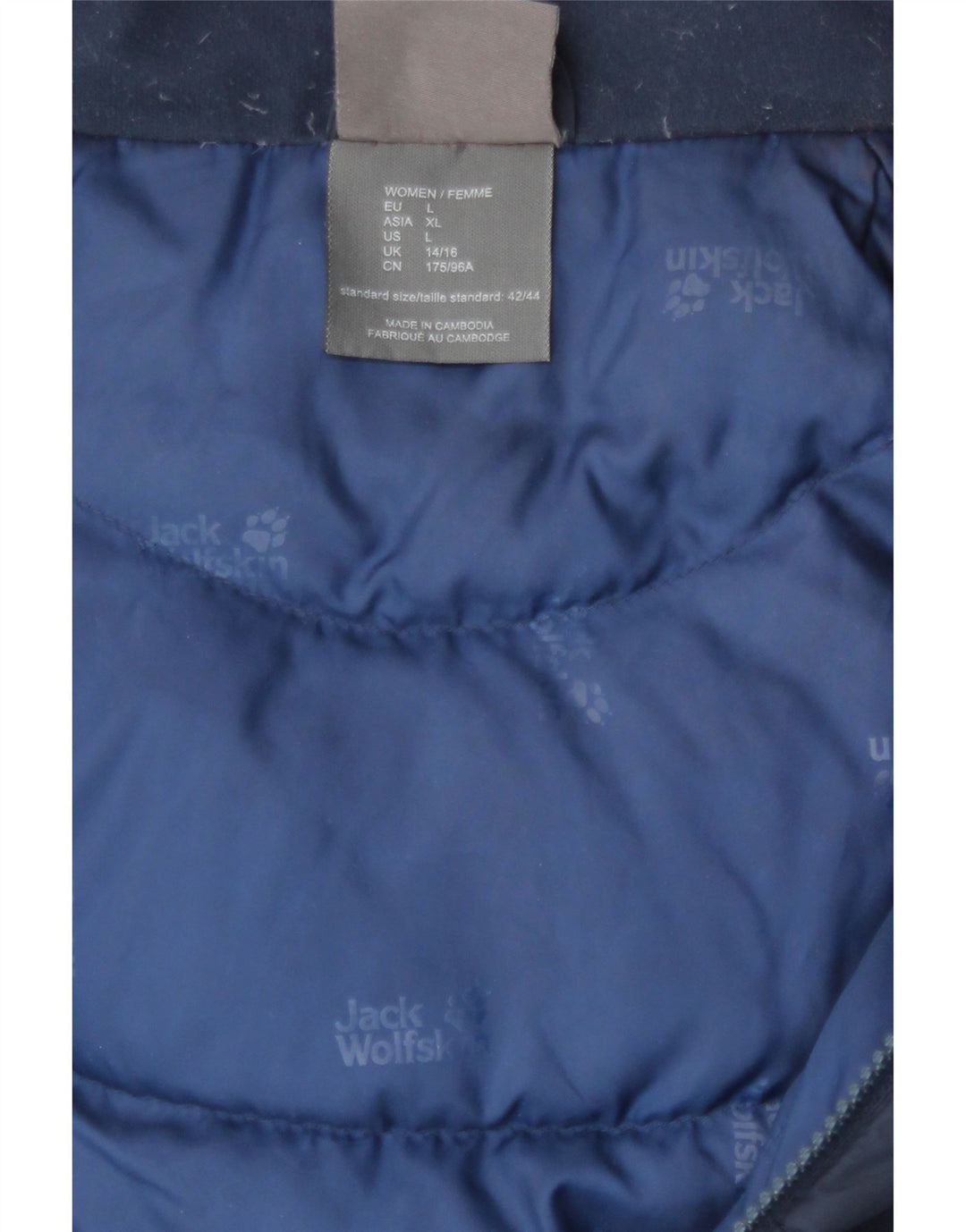 Jack Wolfskin Dame Hætte Polstret Frakke UK 14/16 Large Navy Blue Polyester