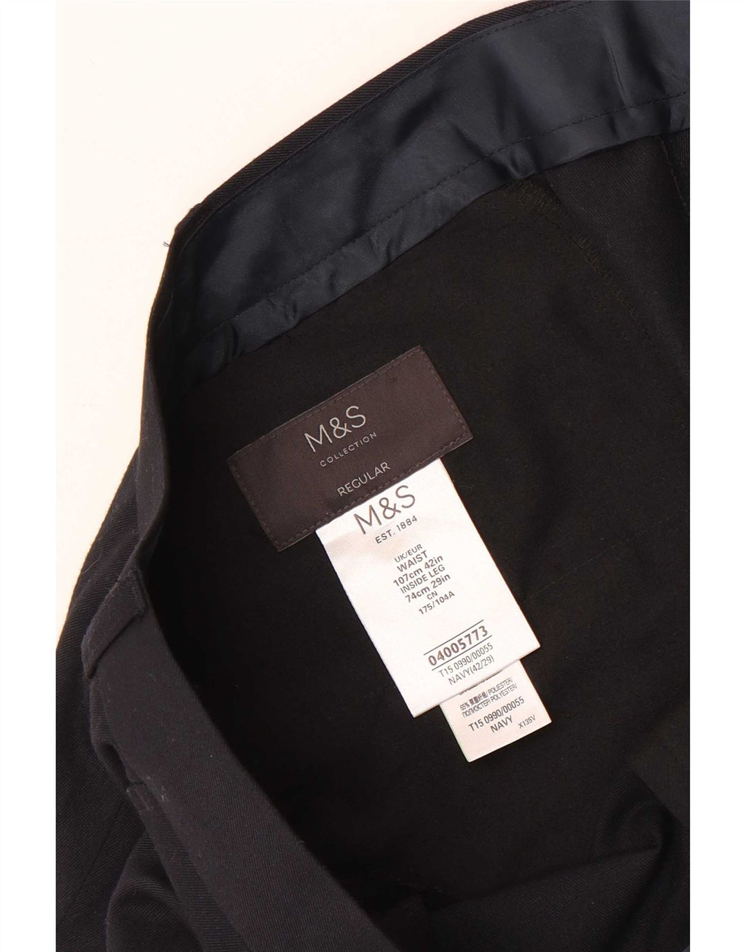 Marks & Spencer Herre Regular Straight Suit Bukser W42 L29 Navy Blue