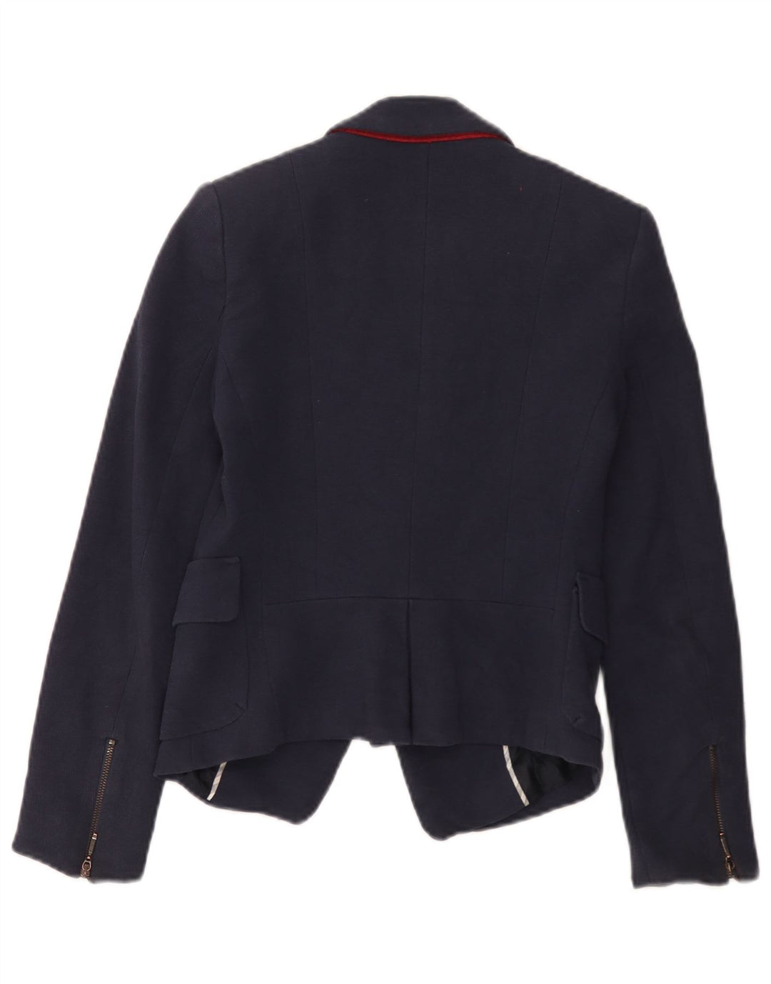 Zara Dame 1 Knap Blazer Jakke UK 6 XS Marineblå Bomuld