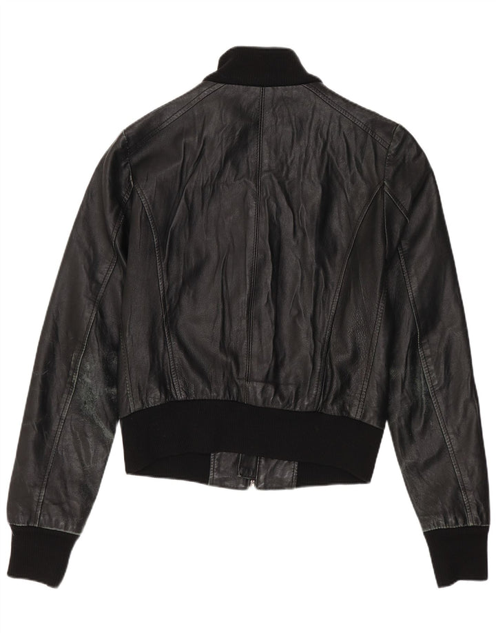 Sasch Womens Crop Læderjakke UK 12 Medium Black