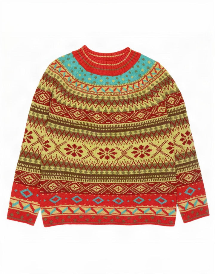 Vintage dame sweater med rund hals DK 14 medium flerfarvet
