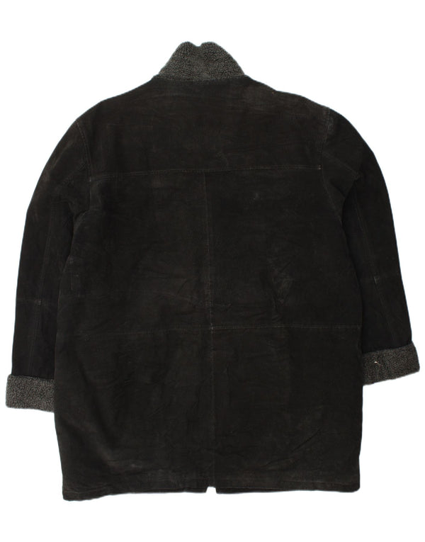 VINTAGE ruskindsfrakke til kvinder UK 18 XL sort læder