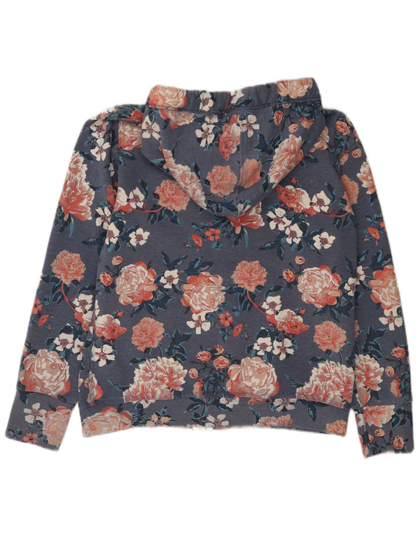 SUPERDRY Womens Zip Hoodie Sweater UK 18 XL Blue Floral Cotton