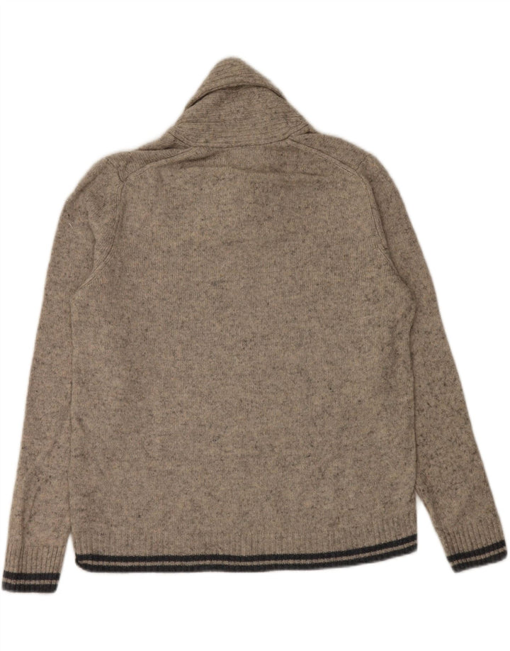 Marks & Spencer Herre Shawl Neck Jumper Sweater Large Grey Flecked Wool
