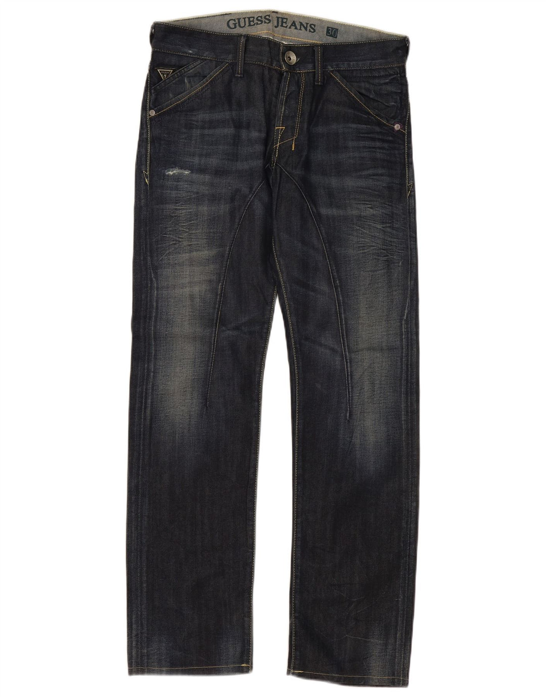 Guess Herre Distressed Straight Jeans W30 L32 Marineblå Bomuld