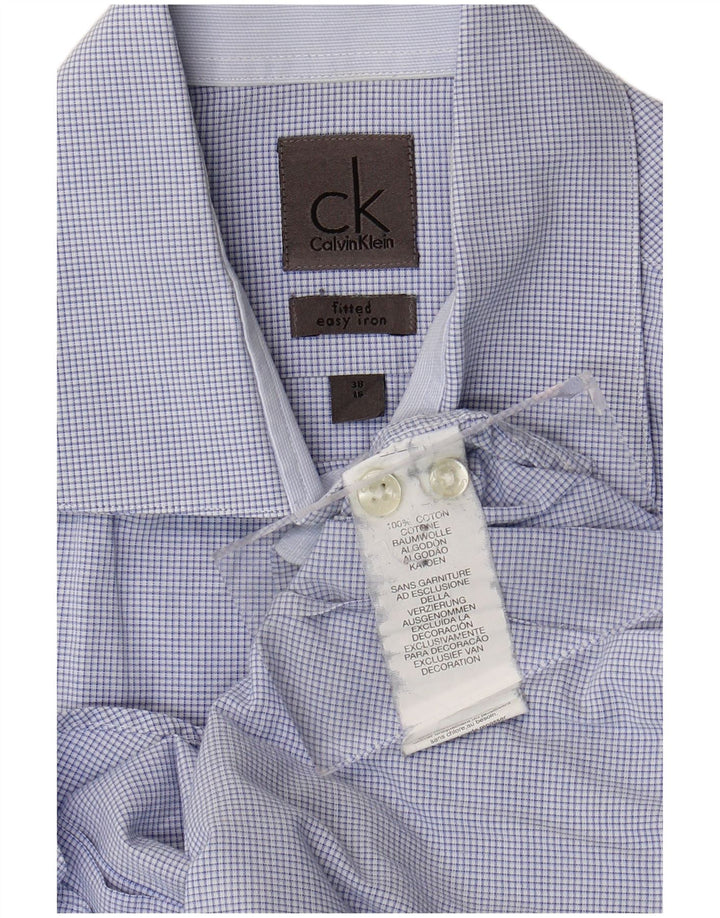 Calvin Klein Herre Fitted Shirt Størrelse 38 15 Medium Blue Gingham Cotton