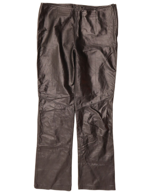 DANIER lige læderbukser til kvinder UK 16 Large W34 L31 sort læder