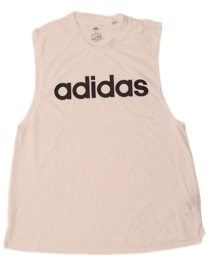 ADIDAS grafisk vest top til kvinder 16/18, stor hvid polyester