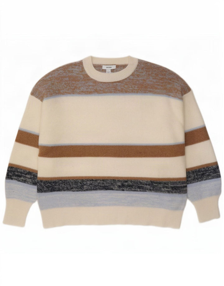 Reiss herre rund hals sweater stor flerfarvet stribet uld