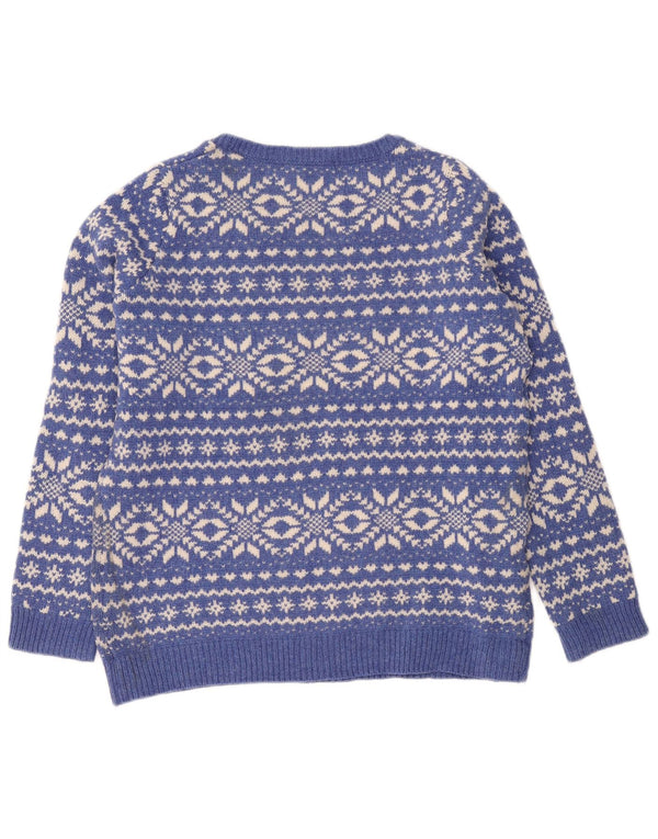 Marks & Spencer Dame Boat Neck Jumper Sweater UK 14 Large Blue Fair Isle