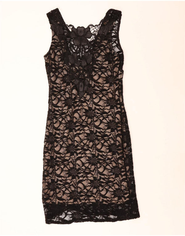 Quiz Dame Ærmeløs Lace Sheath Dress UK 8 Small Black Floral Nylon