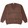 BERNARDINI Mens V-Neck Jumper Sweater Medium Brown Geometric Wool