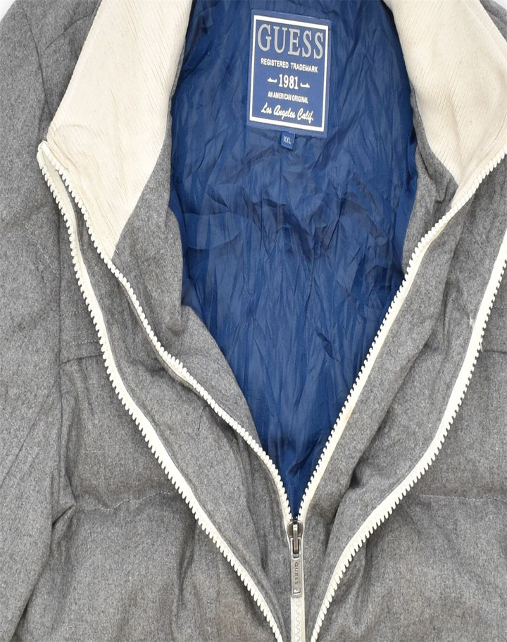 GUESS Mens Padded Jacket UK 44 2XL Grey Polyester Winter | Vintage | Thrift | Second-Hand | Used Clothing | Messina Hembry 