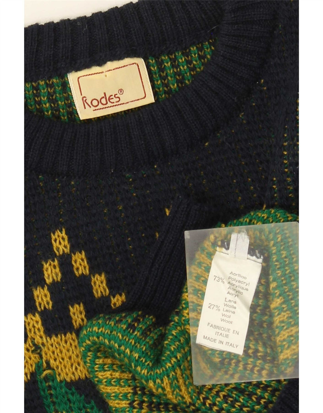 Rodes Herre Crew Neck Jumper Sweater Medium Navy Blue geometrisk akryl
