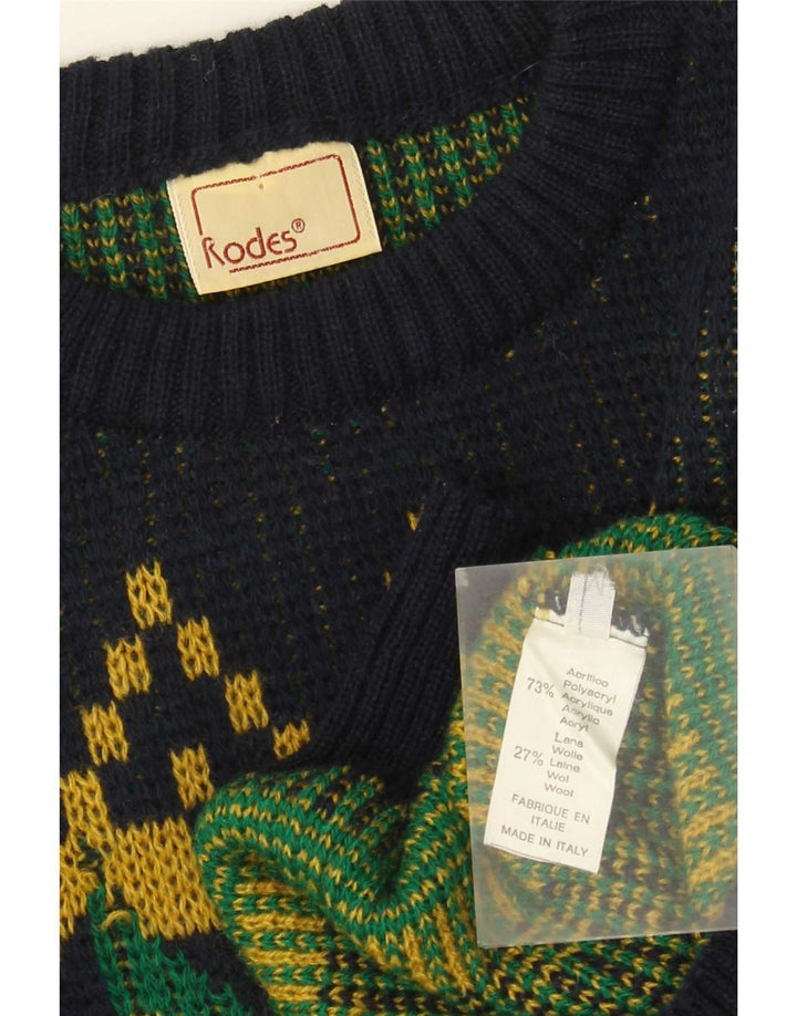 Rodes Herre Crew Neck Jumper Sweater Medium Navy Blue geometrisk akryl