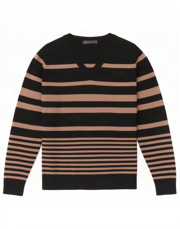 Marks & Spencer Womens V-Neck Jumper Sweater UK 14 Medium Black Striped