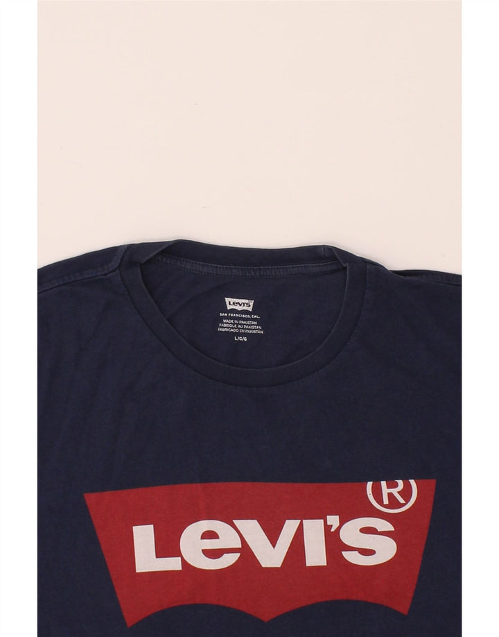 LEVI'S Mens Graphic T-Shirt Top Large Navy Blue Cotton Vintage Levi's and Second-Hand Levi's from Messina Hembry 